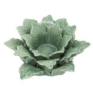 Leaf Tealight Candle Holder, 7x16cm Green Ceramic Decorative Tea Light Ornament