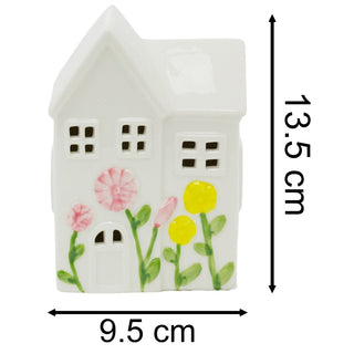 LED Ceramic House, 13.5cm Light - up Spring Flower White House Shelf Ornament