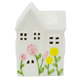 LED Ceramic House, 13.5cm Light - up Spring Flower White House Shelf Ornament