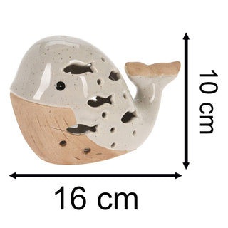 LED Ceramic Whale Ornament | Nautical Light - Up Statue - Coastal Bathroom Decor