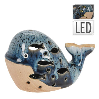 LED Ceramic Whale Ornament | Nautical Light - Up Statue - Coastal Bathroom Decor
