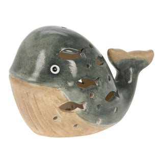 LED Ceramic Whale Ornament | Nautical Light - Up Statue - Coastal Bathroom Decor