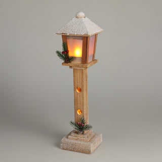 LED Christmas Lamp Post | Rustic Wooden Snow - topped Festive Street Light