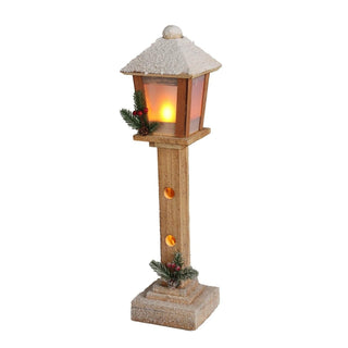 LED Christmas Lamp Post | Rustic Wooden Snow - topped Festive Street Light