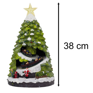 LED Christmas Tree | Rotating Train & Colourful Lights Christmas Scene - 38cm