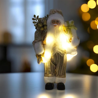 LED Gold Santa Claus | Light - up Christmas Standing Santa Figurine - 30cm