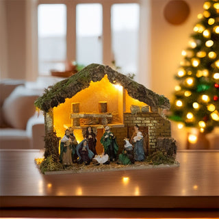 LED Traditional Wooden Nativity Stable with Lights | Christmas Nativity Scene