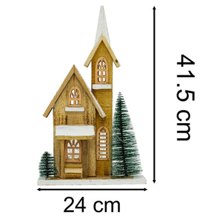LED Wooden Christmas Church with Trees | Light - Up Nordic Chapel Ornament