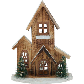 LED Wooden Christmas House with Trees | Light - Up Nordic House Ornament