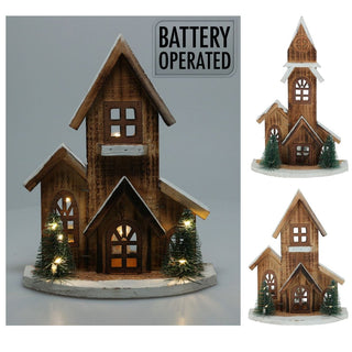 LED Wooden Christmas House with Trees | Light - Up Nordic House Ornament