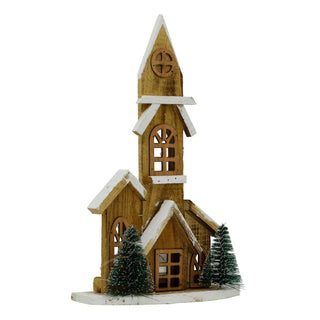 LED Wooden Christmas House with Trees | Light - Up Nordic House Ornament