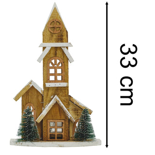 LED Wooden Christmas House with Trees | Light - Up Nordic House Ornament