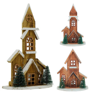 LED Wooden Christmas House with Trees | Light - Up Nordic House Ornament