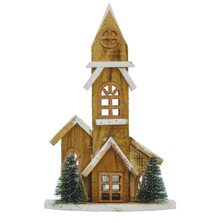 LED Wooden Christmas House with Trees | Light - Up Nordic House Ornament