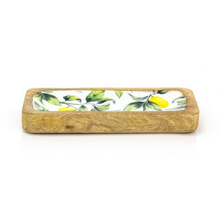 Lemon Orchard Handcrafted Enamelled Mango Wood Serving Platter Sharing Board