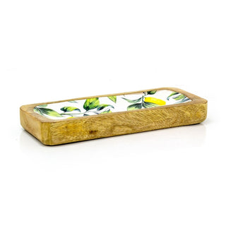 Lemon Orchard Handcrafted Enamelled Mango Wood Serving Platter Sharing Board