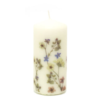 Les Fleurs Pillar Candle With Flowers | Botanical Unscented Candle Decorative Candles - Design Varies One Supplied