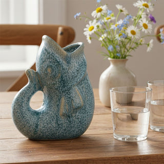 Light Blue Ceramic Fish Shaped Jug, 17cm Nautical Flower Vase Pitcher, Fish Ornament