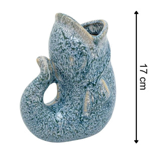 Light Blue Ceramic Fish Shaped Jug, 17cm Nautical Flower Vase Pitcher, Fish Ornament