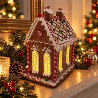 Light Up Gingerbread House, Gisela Graham Candy Cane Christmas Decoration 24cm