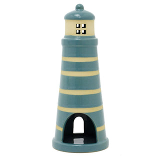 Lighthouse Tealight Holder | Ceramic Nautical Candle Holder Ornament - 19cm