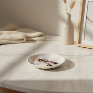 Lilac & Pink Sunburst Trinket Dish, 10cm Round Ceramic Bowl Jewellery Dish