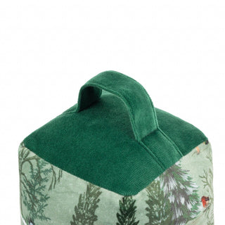 Lodge Wood Velvet Doorstop | Winter Forest Oak Green Door Stop with Handle 18cm
