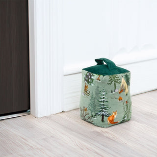 Lodge Wood Velvet Doorstop | Winter Forest Oak Green Door Stop with Handle 18cm
