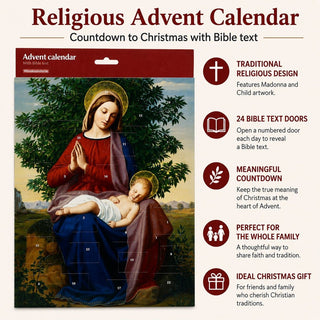Madonna and Child Religious Advent Calendar, 24 Door Bible Text Christmas