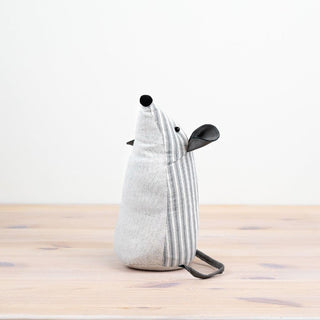 Maggie Striped Mouse Doorstop | Grey Stripey Mouse Shaped Fabric Door Stop 26cm