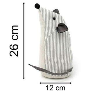 Maggie Striped Mouse Doorstop | Grey Stripey Mouse Shaped Fabric Door Stop 26cm