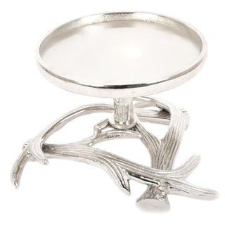 Majestic Aluminium Stag Antlers Candle Holder | Silver Metal Pillar Candlestick Decoration | Christmas Wedding Table Centerpiece