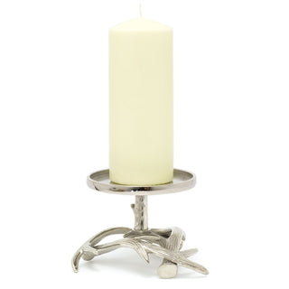Majestic Aluminium Stag Antlers Candle Holder | Silver Metal Pillar Candlestick Decoration | Christmas Wedding Table Centerpiece