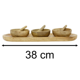 Mango Wood Bowl Set with Tray, Set of 3 Snack Bowls and Spoons Serving Platter
