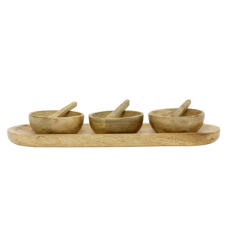 Mango Wood Bowl Set with Tray, Set of 3 Snack Bowls and Spoons Serving Platter
