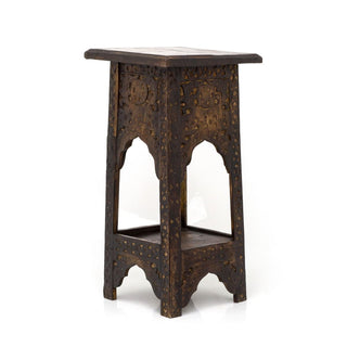 Mango Wood Carved Temple Side Table | Wooden Pedestal Altar End Table - 58cm
