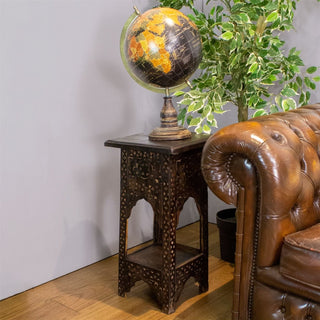 Mango Wood Carved Temple Side Table | Wooden Pedestal Altar End Table - 58cm
