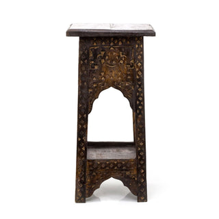Mango Wood Carved Temple Side Table | Wooden Pedestal Altar End Table - 58cm