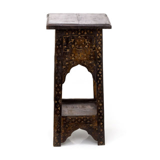 Mango Wood Carved Temple Side Table | Wooden Pedestal Altar End Table - 58cm
