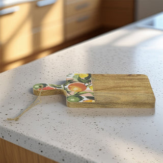 Mango Wood Citrus Chopping Board with Handle | Small Wooden Serving Board