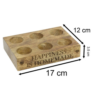 Mango Wood Egg Rack for 6 Eggs, 17cm Rustic Wooden Egg Storage Holder Tray
