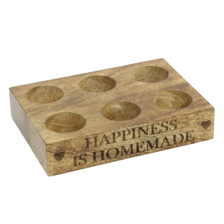 Mango Wood Egg Rack for 6 Eggs, 17cm Rustic Wooden Egg Storage Holder Tray