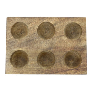 Mango Wood Egg Rack for 6 Eggs, 17cm Rustic Wooden Egg Storage Holder Tray