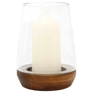 Mango Wood & Glass Hurricane Tea Light Candle Lantern, Hurricane Candle Holder