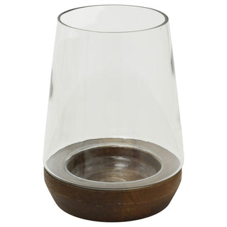Mango Wood & Glass Hurricane Tea Light Candle Lantern, Hurricane Candle Holder