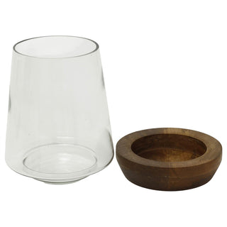Mango Wood & Glass Hurricane Tea Light Candle Lantern, Hurricane Candle Holder