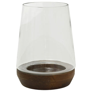 Mango Wood & Glass Hurricane Tea Light Candle Lantern, Hurricane Candle Holder