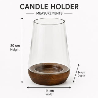Mango Wood & Glass Hurricane Tea Light Candle Lantern, Hurricane Candle Holder