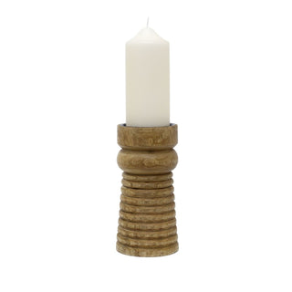 Mango Wood Pillar Candle Holder | Wooden Candlestick for Pillar Candles - 20cm