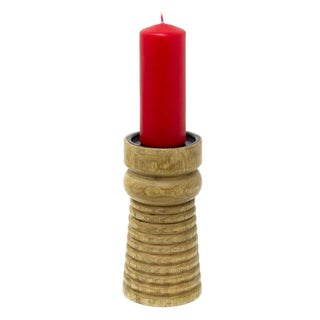 Mango Wood Pillar Candle Holder | Wooden Candlestick for Pillar Candles - 20cm